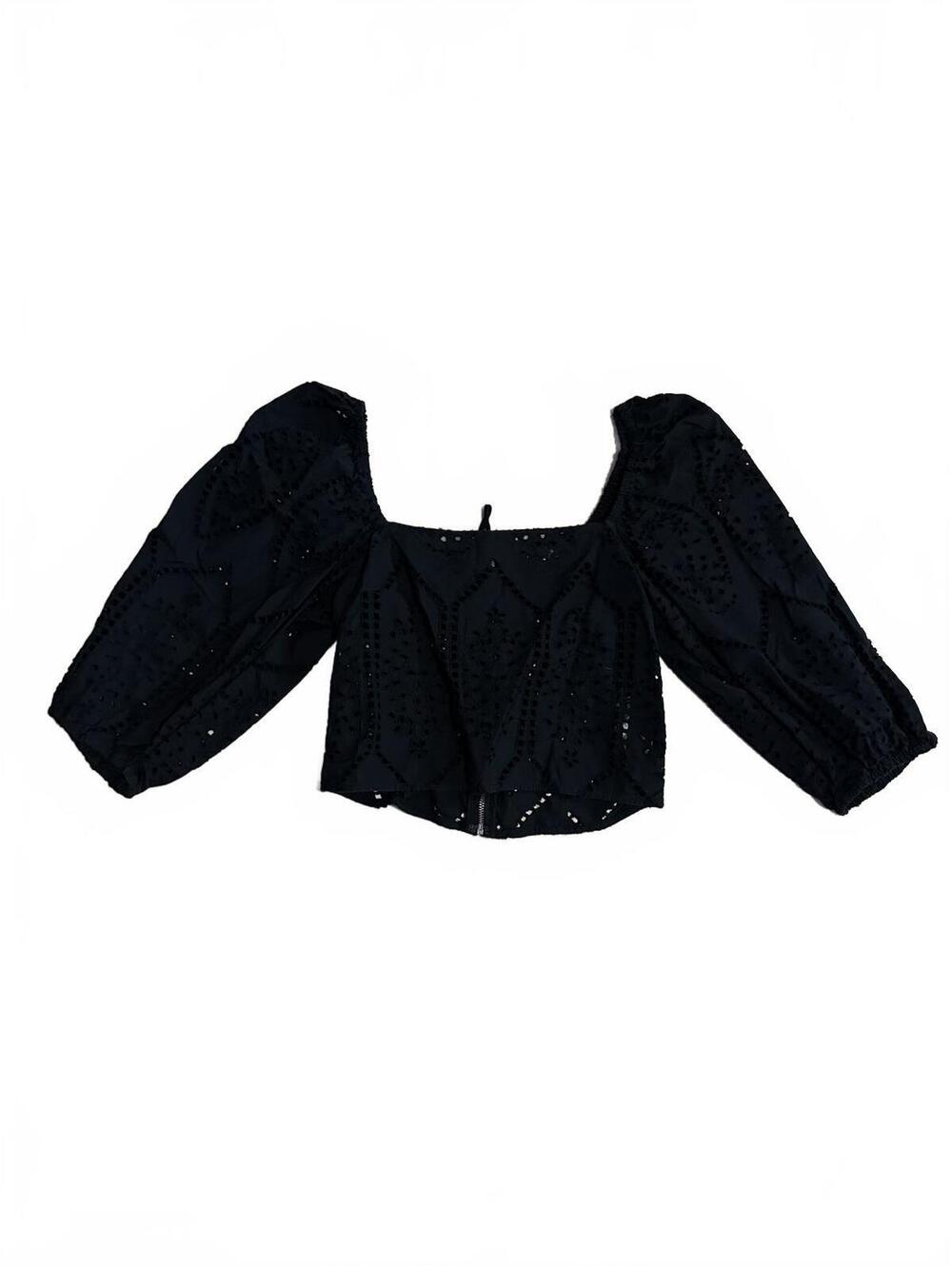 Urban Outfitters black eyelet puff sleeve crop top